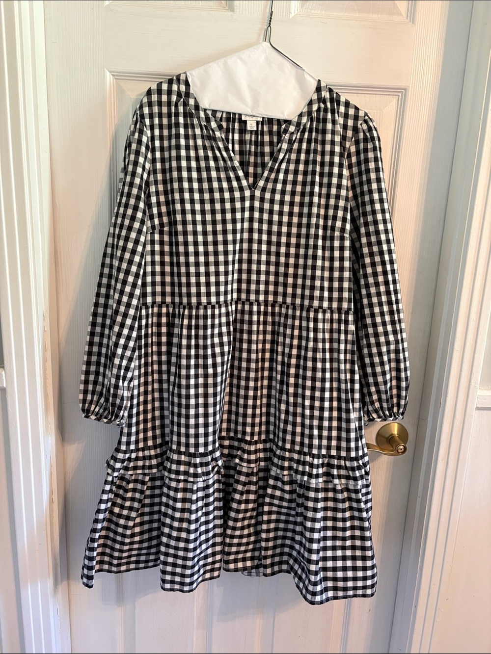 J. Crew Black & White Gingham Tiered Dress - Classic Check Pattern